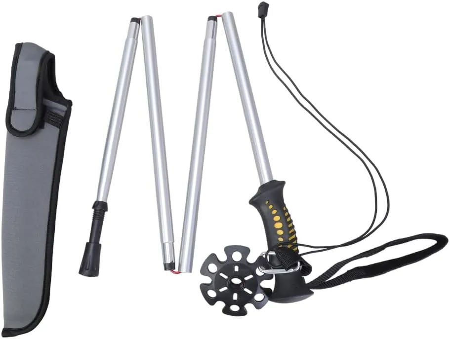 Wading Staff, Fly Fishing Stick Rod with Pouches Outdoor Hiking Fishing Accessories Light Weight Folding Alumimum Alloy