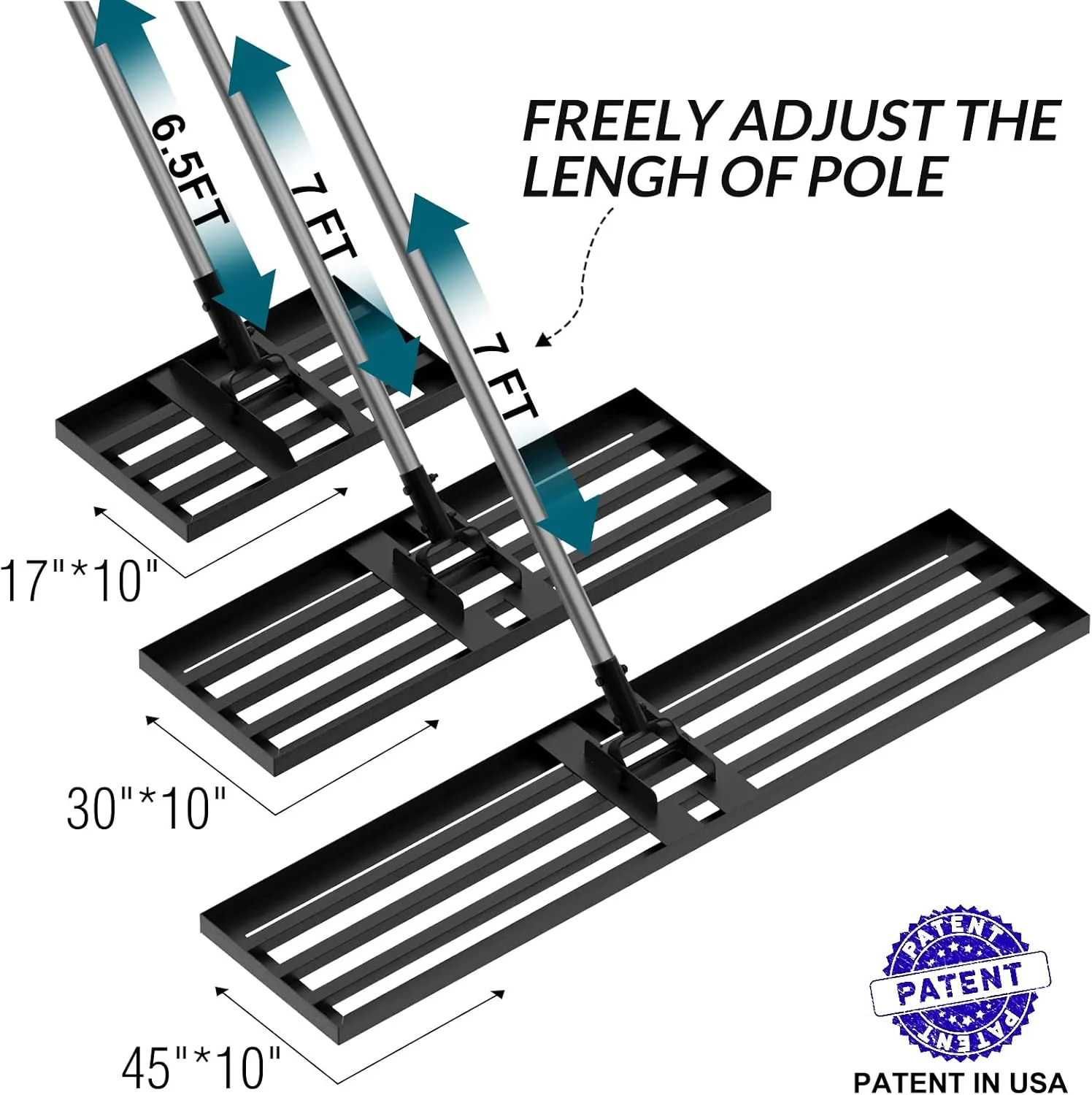 Walensee Lawn Leveling Rake, 7FT 45"x10" Levelawn Tool, Heavy Duty Effort Saving Lawn Level Tool, Steel Handle Lawn Leveler for Yard Garden Golf Course, Ease Level Soil Sand Dirt Surfaces