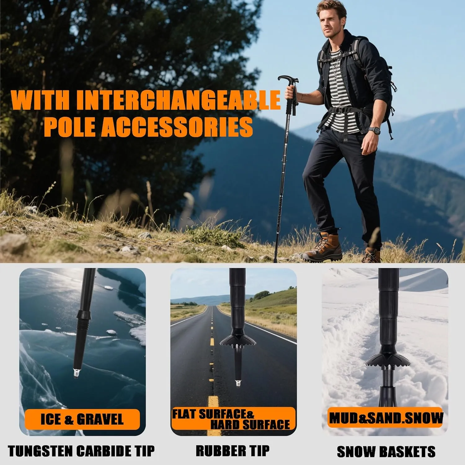 Walking Stick for Hiking, Adjustable Hiking Poles Lightweight for Men, Women and Kids, Walking Canes for Seniors Balance, Aluminum Trekking Poles Use for Travel, Skiing, Hiking, Mountaineering