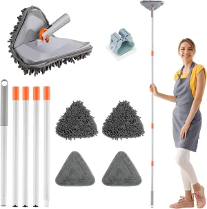 Wall Cleaner Mop with Long Handle 82 Inches, 3-in-1 Ceiling Cleaning Tool Duster Adjustable Length with Replacement Microfiber Chenille Pads (4 Pads)
