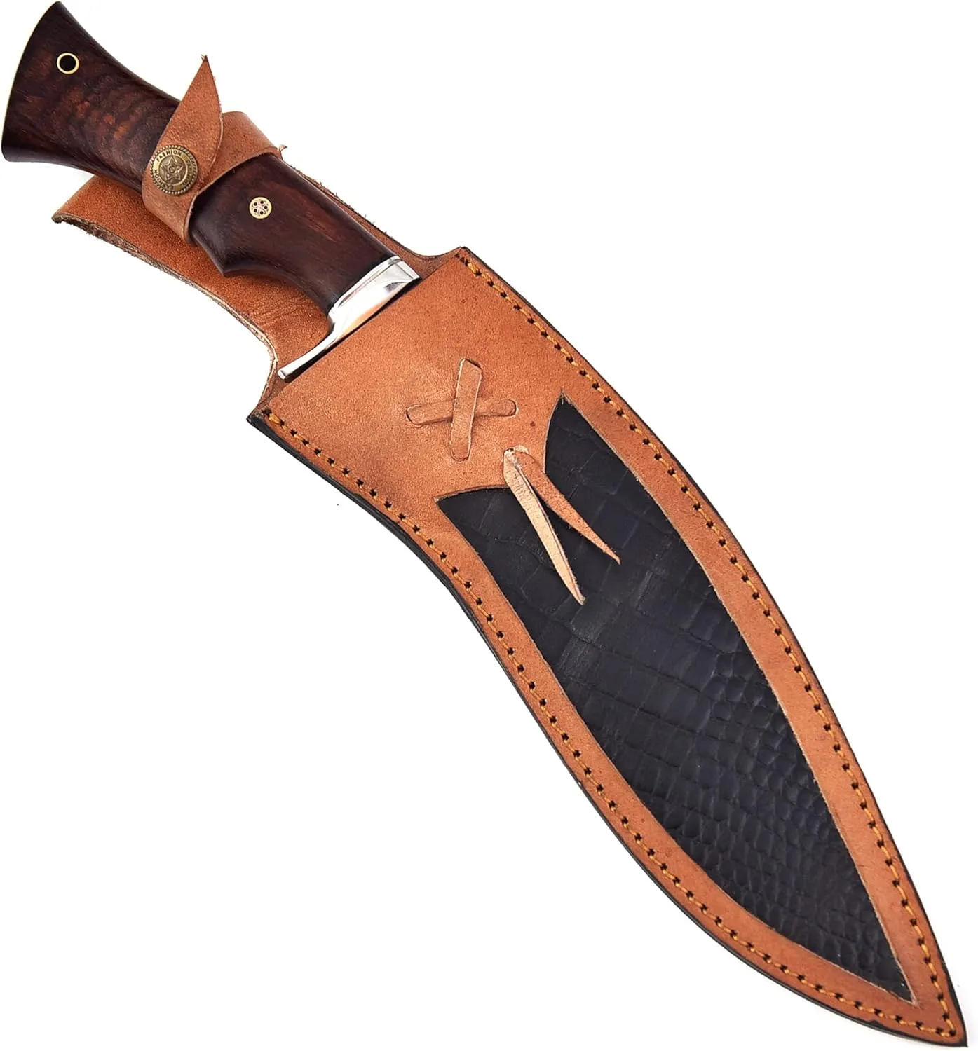 Warivo Handmade D2 Kukri Machete Knife with Leather Sheath - Fixed Full Tang Steel Blade Machete for Cutting Trees Heavy Duty for Clearing Brush, Yard Work, Gardening, Camping and Hiking