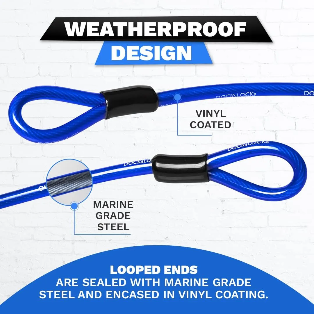 Weatherproof Straight Security Cable (5ft to 25ft Lengths) with Reinforced Looped Ends, Anti-Theft Protection for Kayaks, Bikes, Paddleboards, Outdoor Equipment, Bicycles and More 15ft