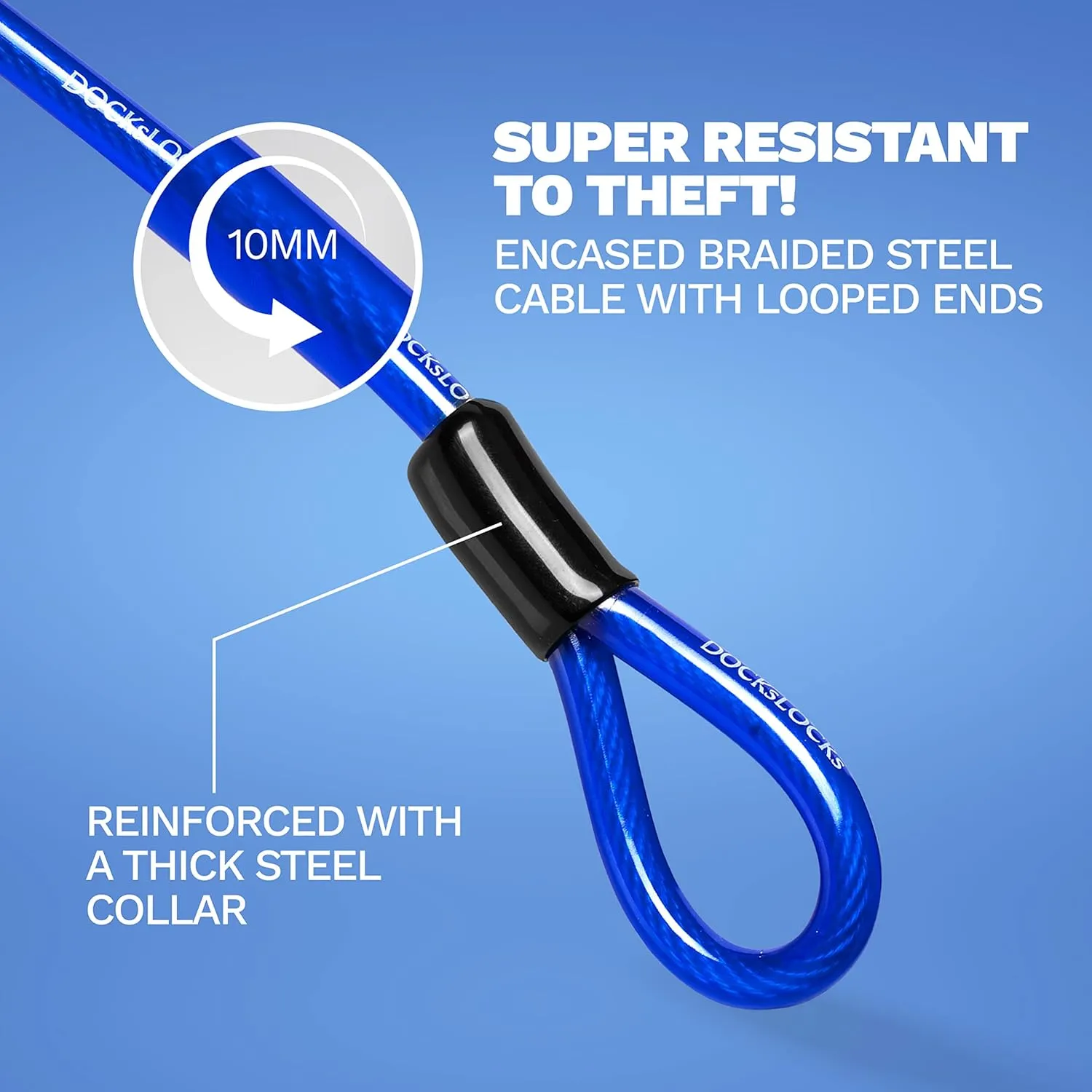 Weatherproof Straight Security Cable (5ft to 25ft Lengths) with Reinforced Looped Ends, Anti-Theft Protection for Kayaks, Bikes, Paddleboards, Outdoor Equipment, Bicycles and More 15ft