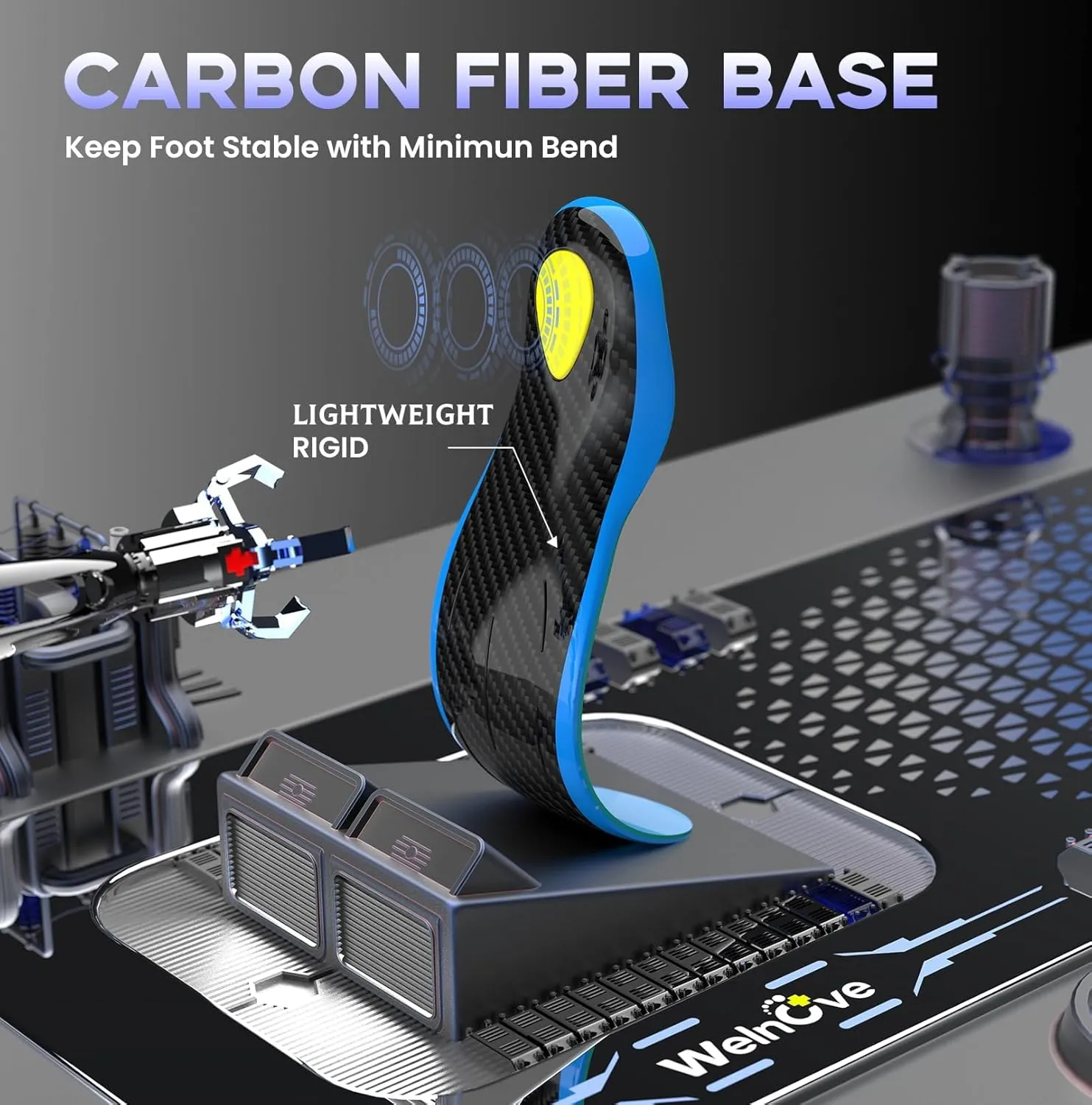 Welnove Carbon Fiber Sport Insoles with Arch Support, Shock Absorbing Performance Insoles for High Impact Sport- Increased Performance,Injury Protection- for Roomy Fit - 12.5-14 Men