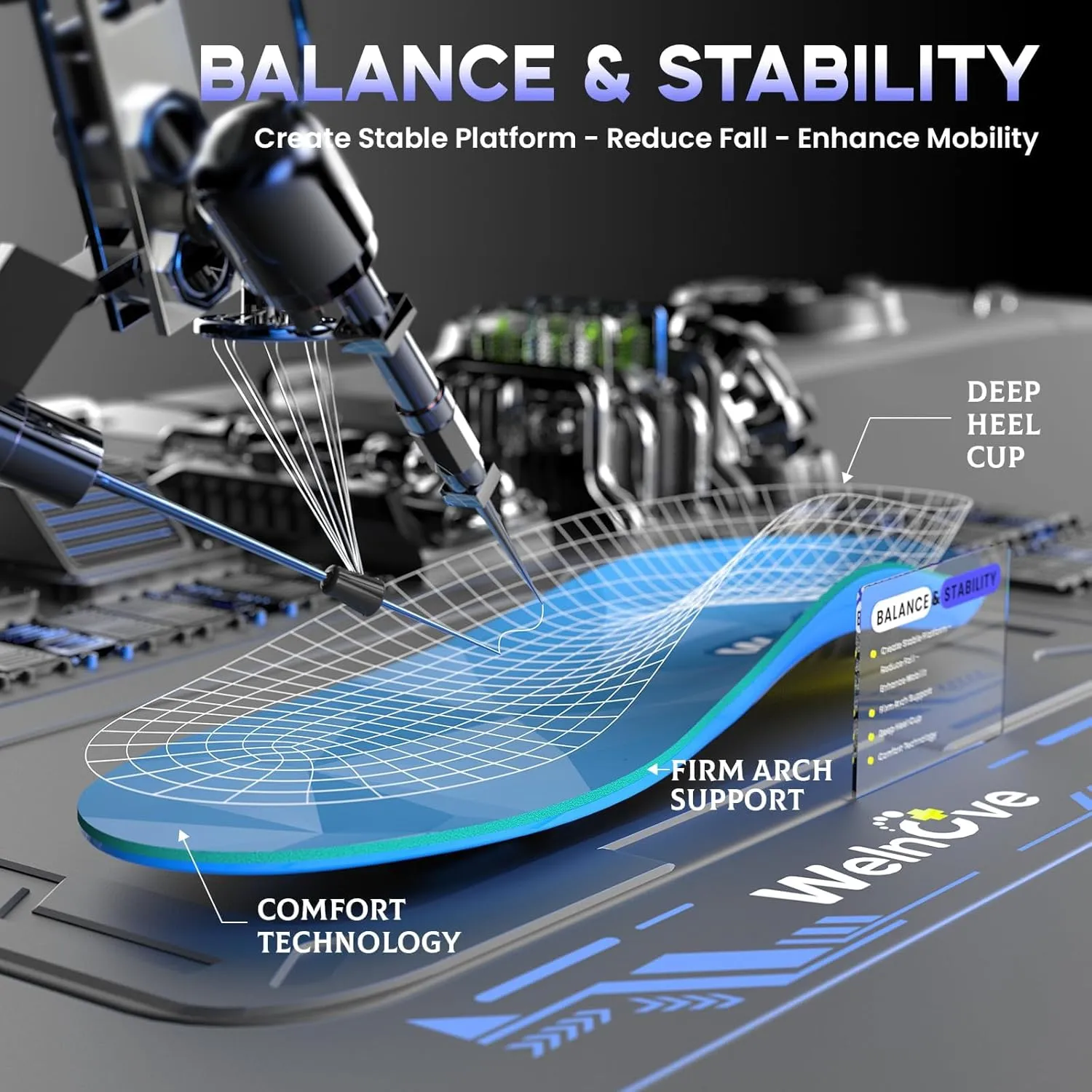 Welnove Carbon Fiber Sport Insoles with Arch Support, Shock Absorbing Performance Insoles for High Impact Sport- Increased Performance,Injury Protection- for Roomy Fit - 12.5-14 Men
