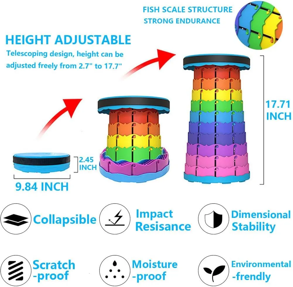 WESAPPINC Upgraded Collapsible Stool, Lightweight & Sturdy,Max 400lbs Portable Retractable Telescoping Stool Foldable Camping Stool for Adults Outdoor Hiking Garden BBQ Fishing (Black Red)