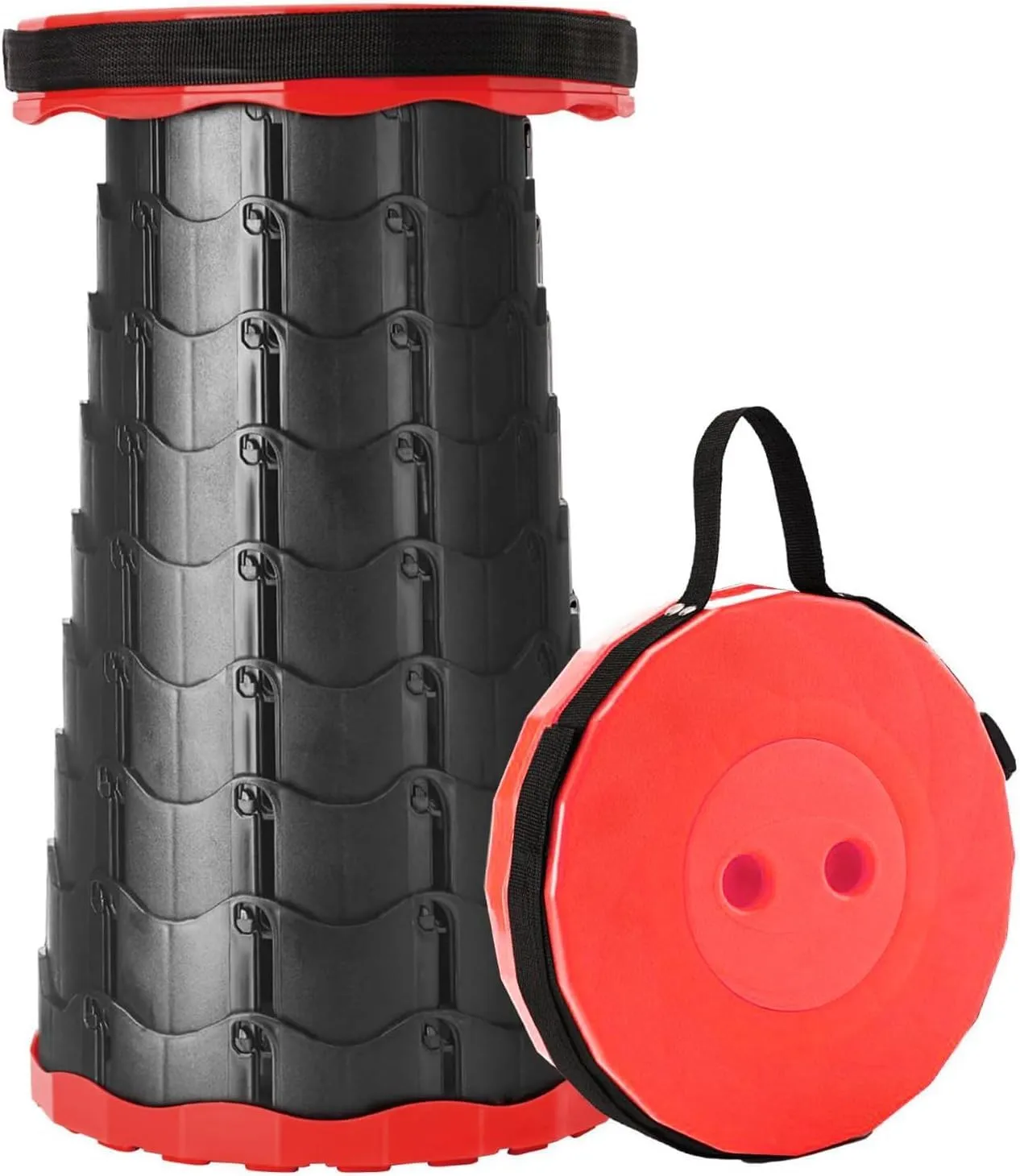 WESAPPINC Upgraded Collapsible Stool, Lightweight & Sturdy,Max 400lbs Portable Retractable Telescoping Stool Foldable Camping Stool for Adults Outdoor Hiking Garden BBQ Fishing (Black Red)
