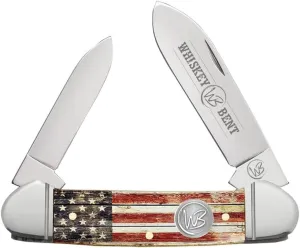 WHISKEY BENT HAT CO. Traditional Canoe Folding Knife 3.63" Closed Length 440C Stainless Steel Blades (Patriot)