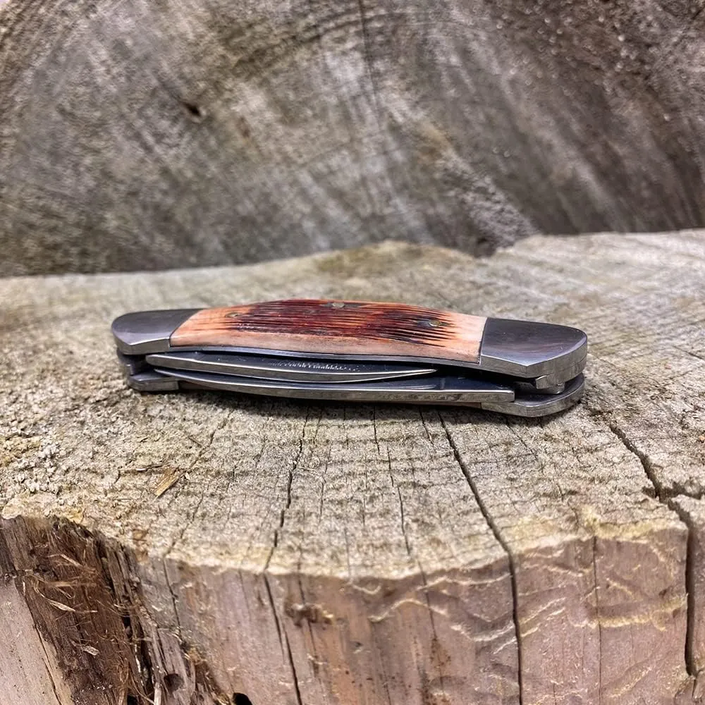 WHISKEY BENT HAT CO. Traditional Canoe Folding Knife 3.63" Closed Length 440C Stainless Steel Blades (Sawmill)