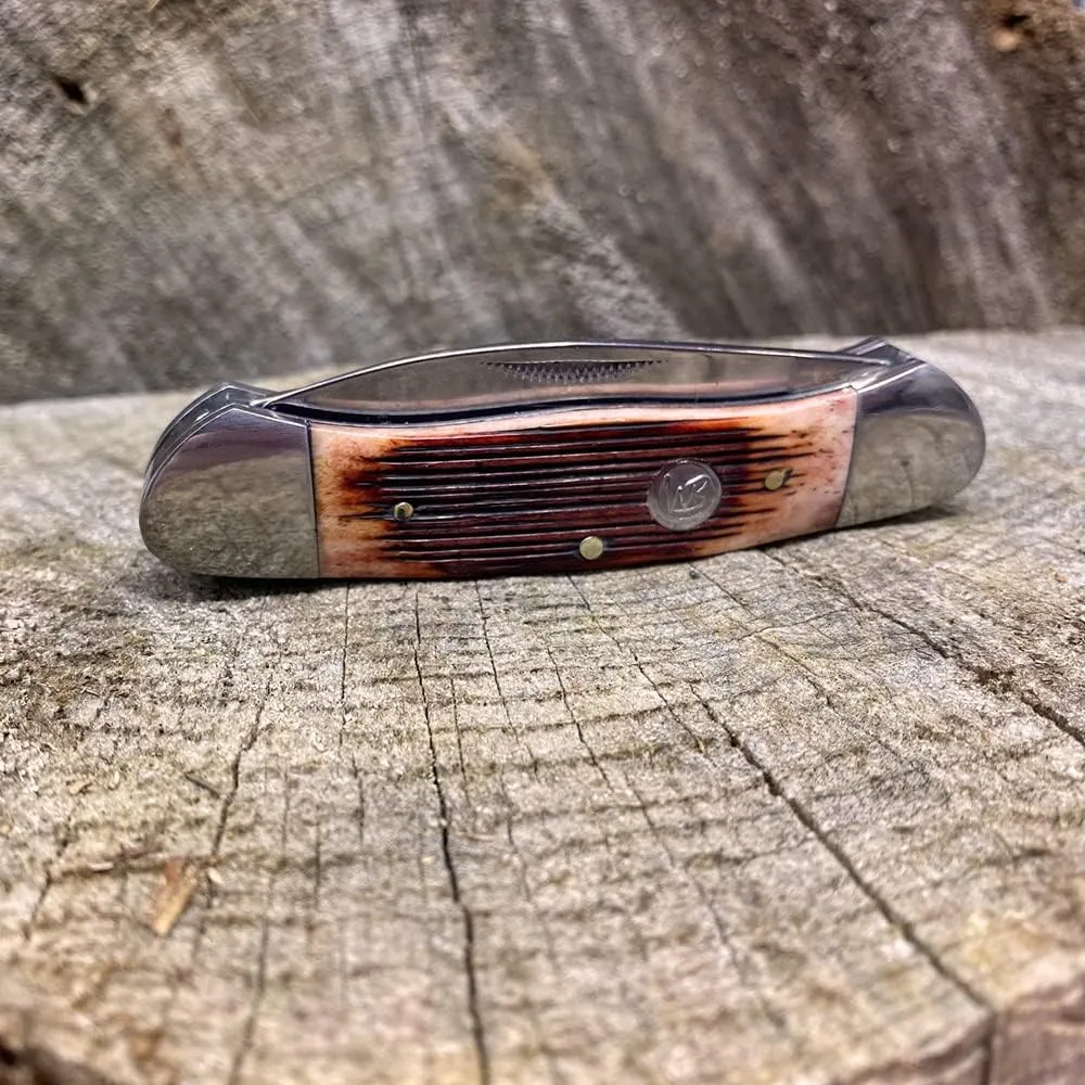 WHISKEY BENT HAT CO. Traditional Canoe Folding Knife 3.63" Closed Length 440C Stainless Steel Blades (Sawmill)