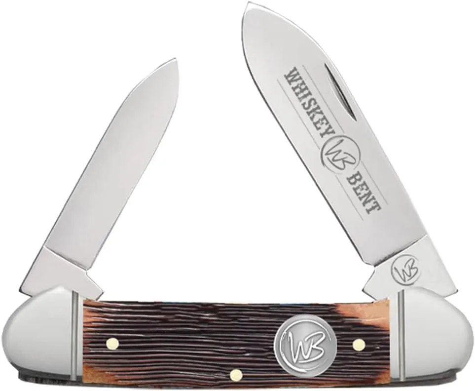 WHISKEY BENT HAT CO. Traditional Canoe Folding Knife 3.63" Closed Length 440C Stainless Steel Blades (Sawmill)