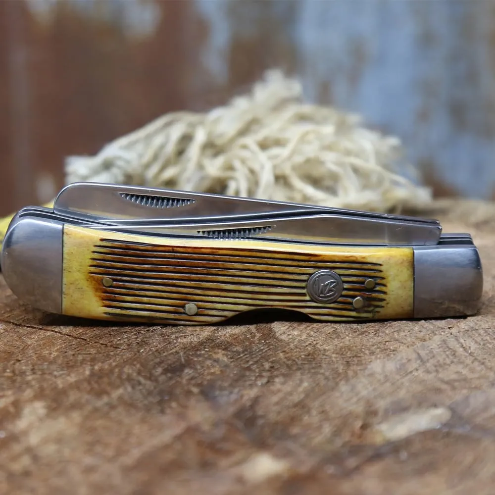 WHISKEY BENT HAT CO. Trapper & Locking Bullcutter Folding Pocket Knife 4.125" Closed Length 440C Stainless Steel Blades (Sawmill)