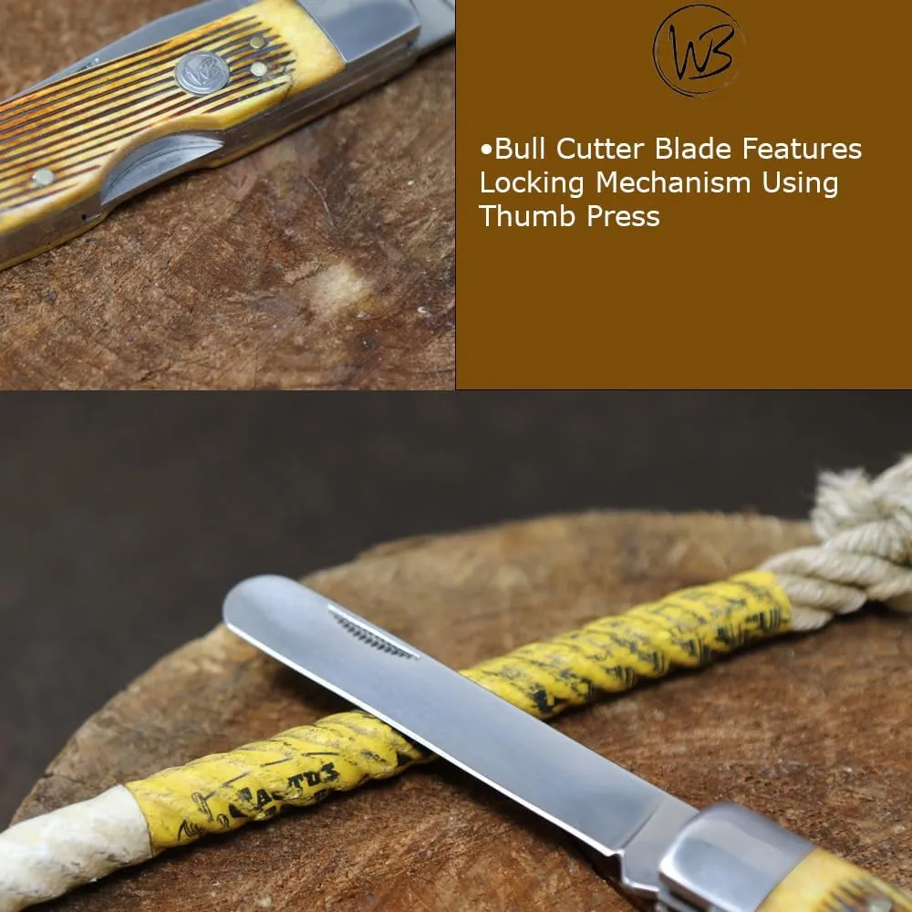 WHISKEY BENT HAT CO. Trapper & Locking Bullcutter Folding Pocket Knife 4.125" Closed Length 440C Stainless Steel Blades (Sawmill)