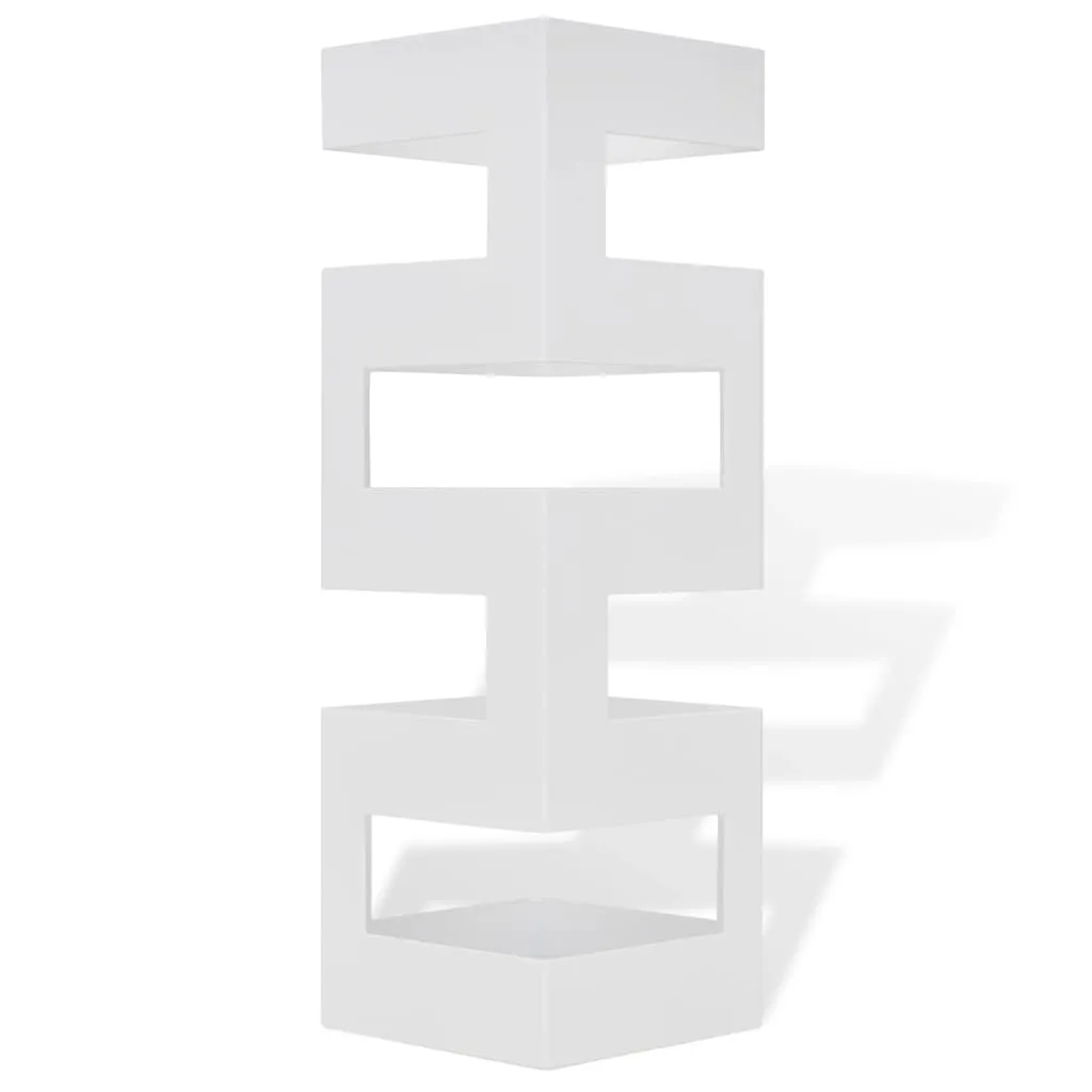 White Square Umbrella Stand Storage Holder Walking Stick Steel 19.1"