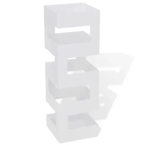 White Square Umbrella Stand Storage Holder Walking Stick Steel 19.1"