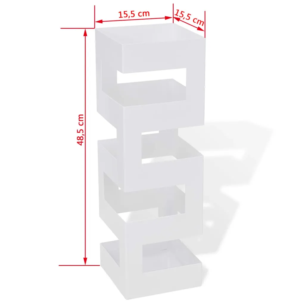 White Square Umbrella Stand Storage Holder Walking Stick Steel 19.1"