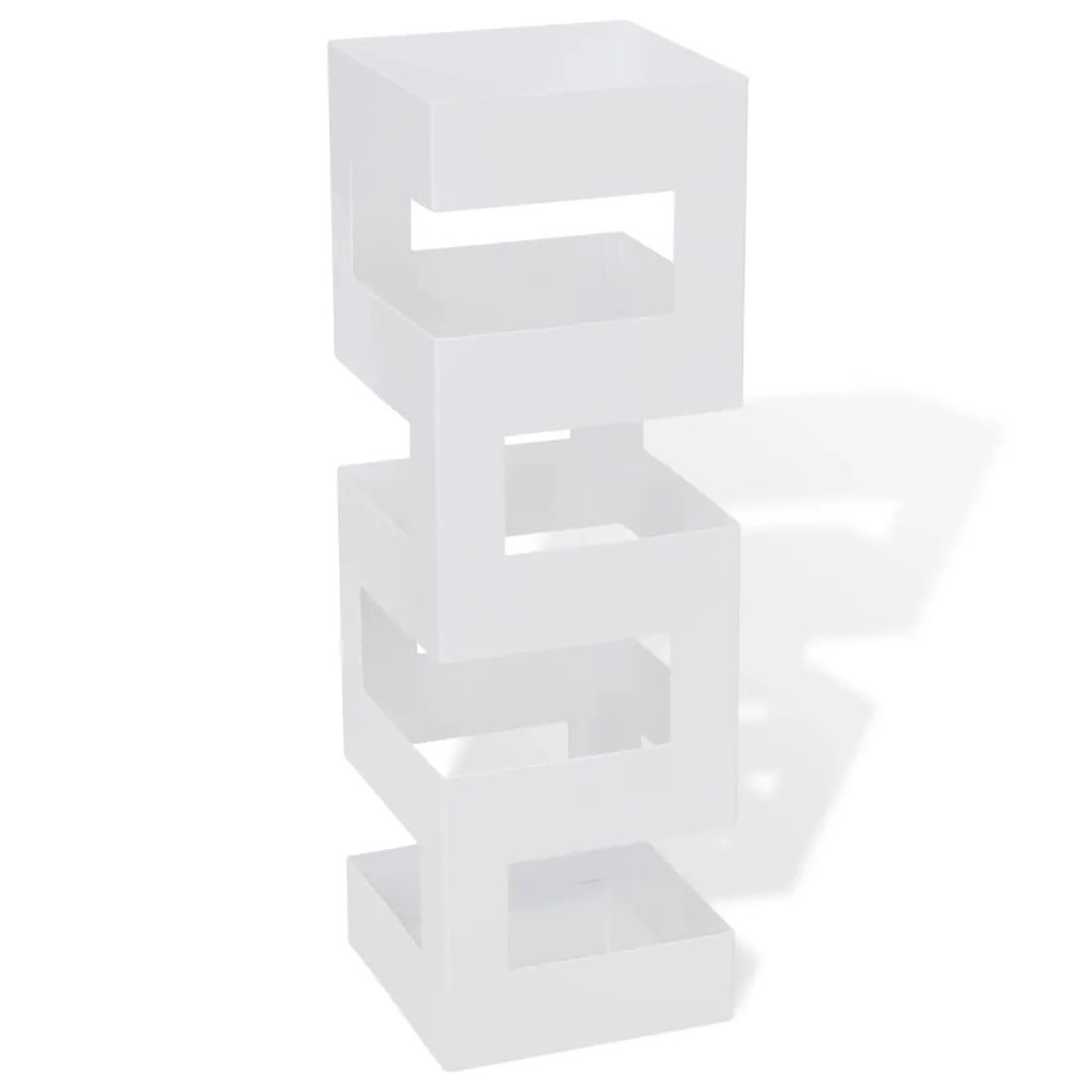 White Square Umbrella Stand Storage Holder Walking Stick Steel 19.1"