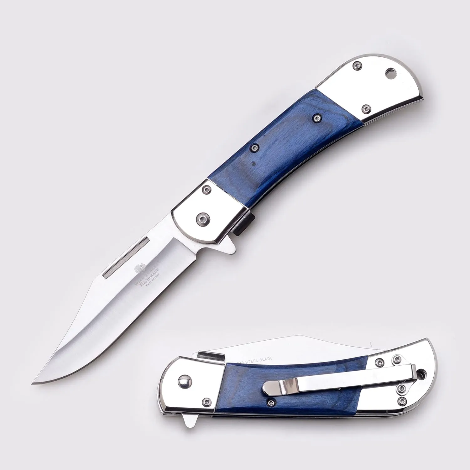 Wild Turkey Handmade Smooth Handle Folding Pocket Knife Hiking Camping Fishing - Razor Sharp Blade (Blue)