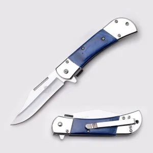 Wild Turkey Handmade Smooth Handle Folding Pocket Knife Hiking Camping Fishing - Razor Sharp Blade (Blue)