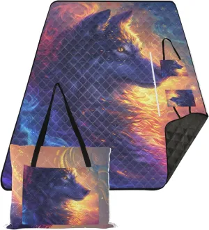 Wolf Fantastic Animal Foldable Picnic Mat Cute Sand Proof Beach Blanket Waterproof Outdoor Blanket Camping Mat 118" x 80"