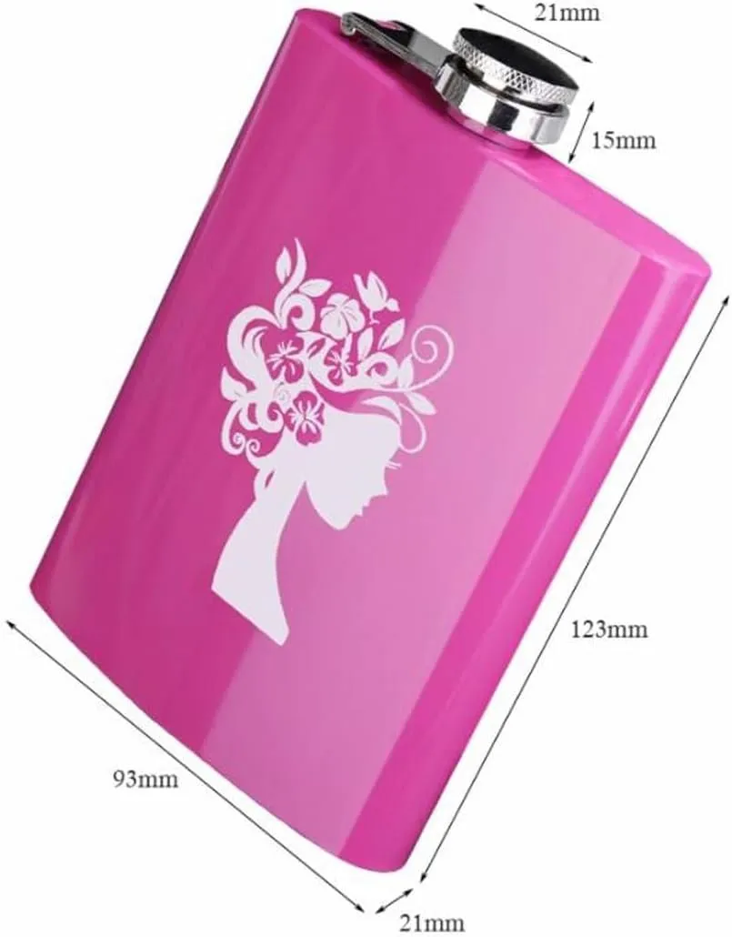 Women Portable Travel Small Flasks Stainless Steel Flasks with Funnel Wedding Party Birthdays 8Oz(B)