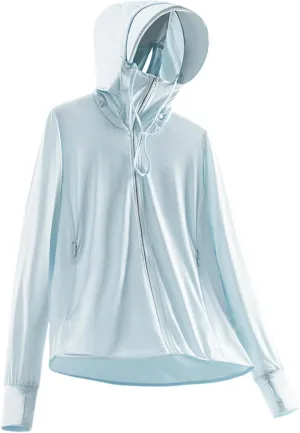 Women's UPF 50  Sun Protection Jacket Lightweight Cool UV Shirt Long Sleeve with Hoodie Brim Thumb Hole Running