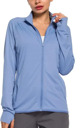 Women's UPF 50  Sun UV Protection Shirt Long Sleeve Lightweight SPF/UV Running Hiking Athletic Jacket with Zip Pockets