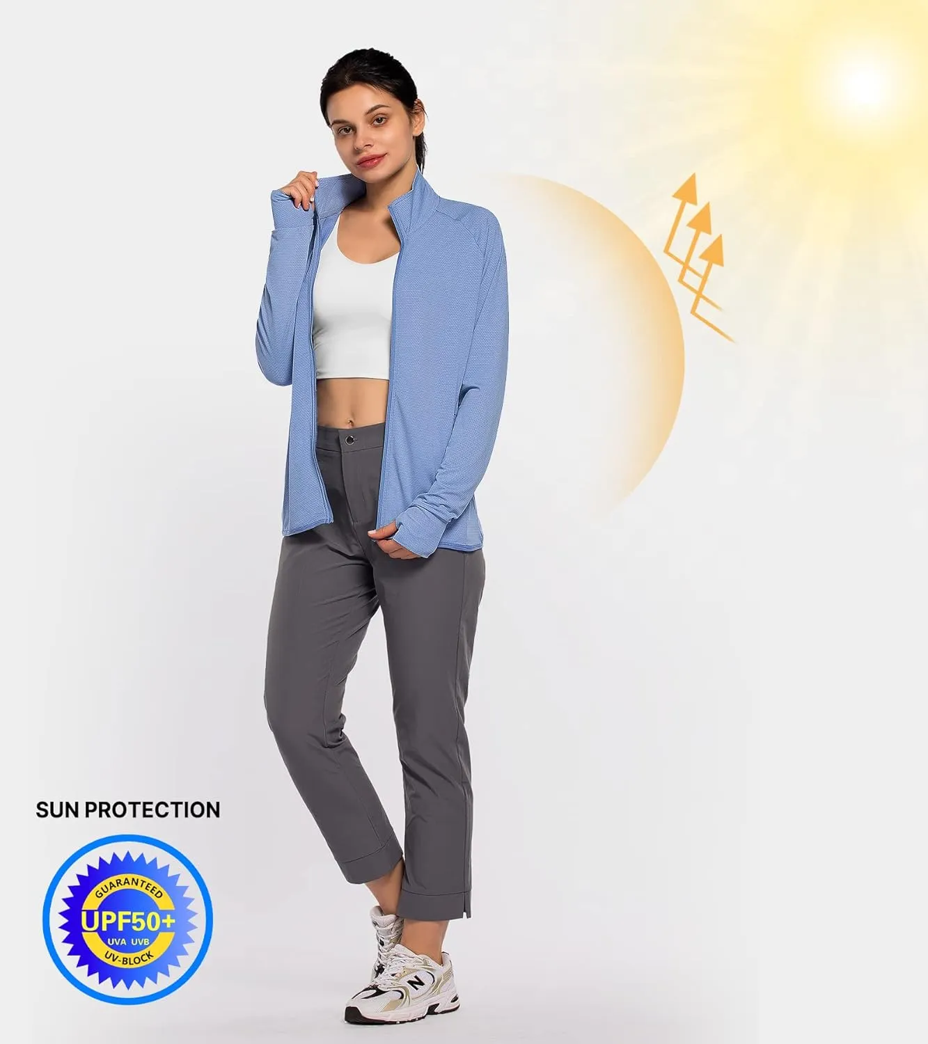 Women's UPF 50  Sun UV Protection Shirt Long Sleeve Lightweight SPF/UV Running Hiking Athletic Jacket with Zip Pockets