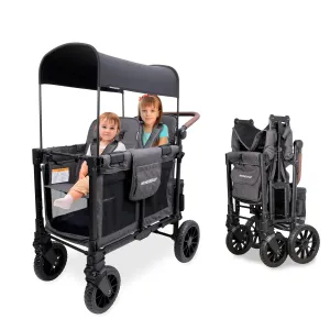 WONDERFOLD W2 Luxe Pro Stroller Wagon (2 Seater) - Collapsible Wagon Stroller with Seats Featuring 5-Point Safety Harnesses and Adjustable Sun Canopy, Charcoal Gray