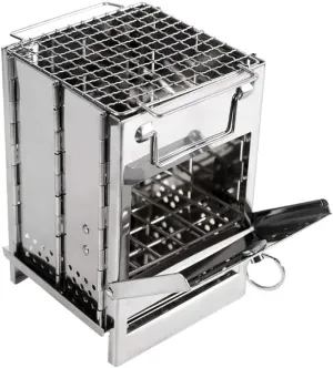 Wood Burning Camp Stove Folding Stainless Steel Grill Firewood Stove for Outdoor Survival Camping Cooking Picnic BBQ (Small)