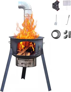 Wood Stove Camping Portable with Chimney Pipe, Tent Stoves Wood Burning, Wood Burning Stove Inserts Load Capacity 160kg for Patio Field Indoor(48 * 48 * 60cm)