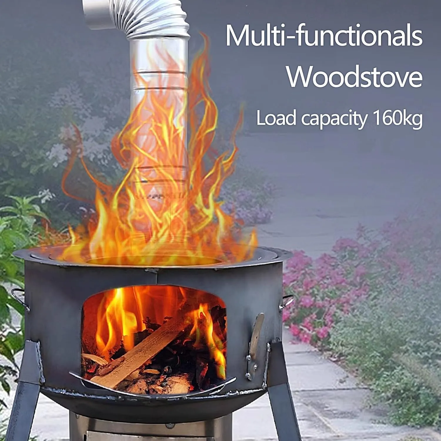 Wood Stove Camping Portable with Chimney Pipe, Tent Stoves Wood Burning, Wood Burning Stove Inserts Load Capacity 160kg for Patio Field Indoor(48 * 48 * 60cm)