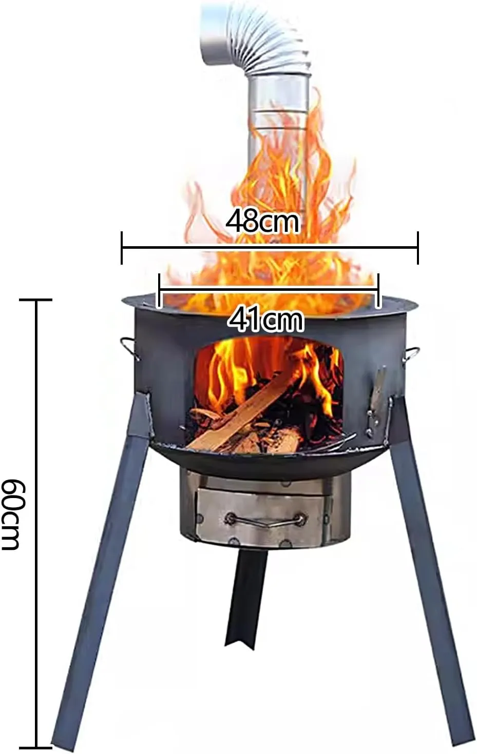 Wood Stove Camping Portable with Chimney Pipe, Tent Stoves Wood Burning, Wood Burning Stove Inserts Load Capacity 160kg for Patio Field Indoor(48 * 48 * 60cm)