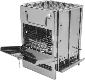 Wood Stove, Stainless Steel Wood Burning Stove with Foldable Design for Outdoor Camping