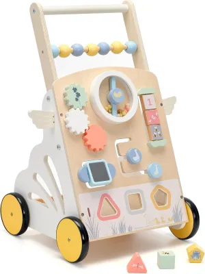 Wooden Baby Walker, Baby Push Walker, Adjustable Speed Montessori Walker Toy with Activity Center Toys for Boys Girls 1 2 3 Year Old