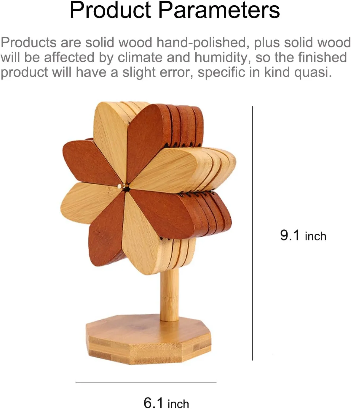 Wooden Trivet Set of 5 - Heat Resistant Reversible Coasters for Hot Pots/Pans, Natural Wood Pot Holder with Storage Rack, Protects Table & Countertops, Kitchen Dining Essentials (Wooden Color)