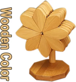 Wooden Trivet Set of 5 - Heat Resistant Reversible Coasters for Hot Pots/Pans, Natural Wood Pot Holder with Storage Rack, Protects Table & Countertops, Kitchen Dining Essentials (Wooden Color)