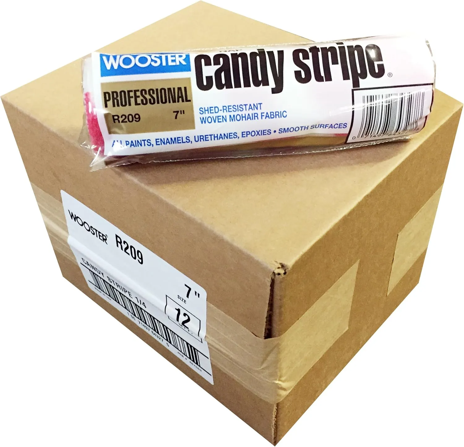Wooster Brush R209 7 inch Candy Stripe 1/4 inch Nap Roller Cover - Pack of 12