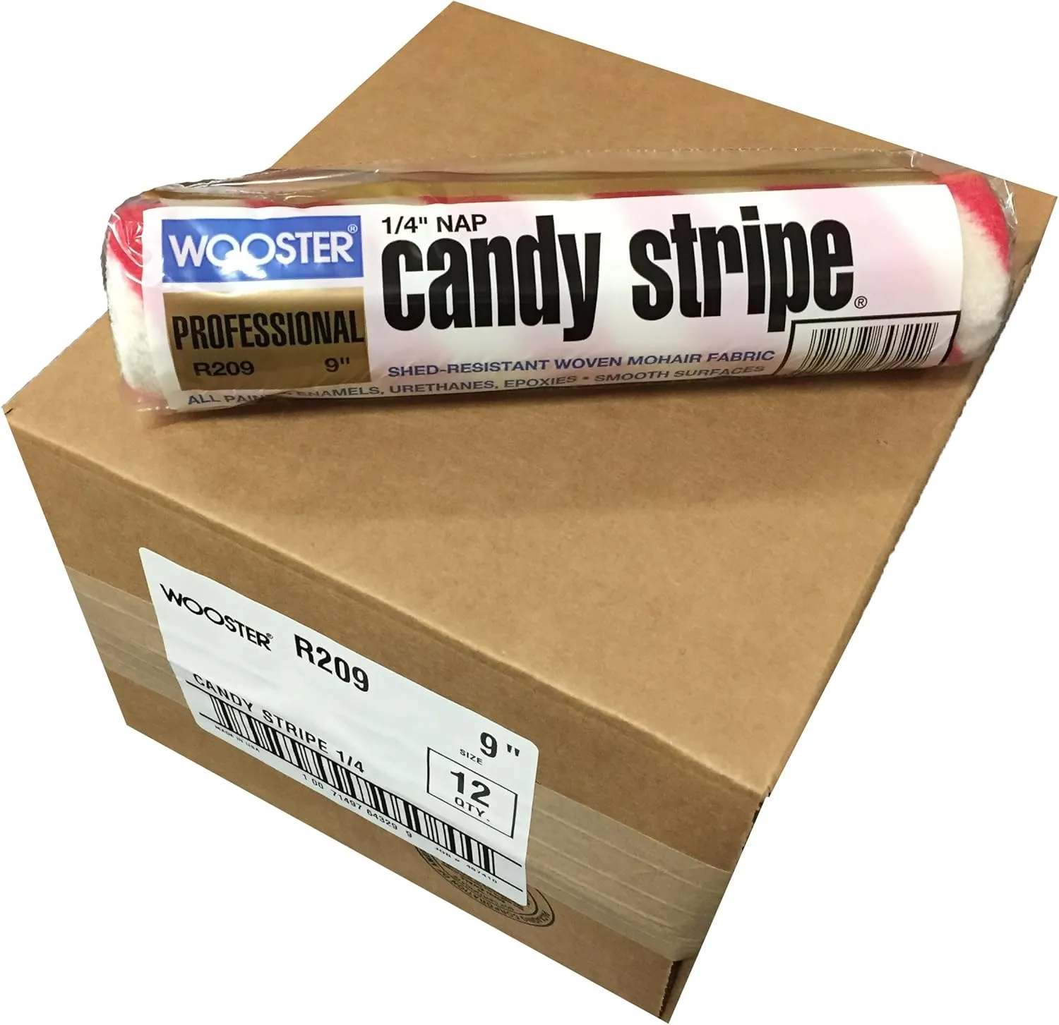 Wooster Brush R209-9 Candy Stripe Roller Cover 1/4-Inch Nap, Pack of 12
