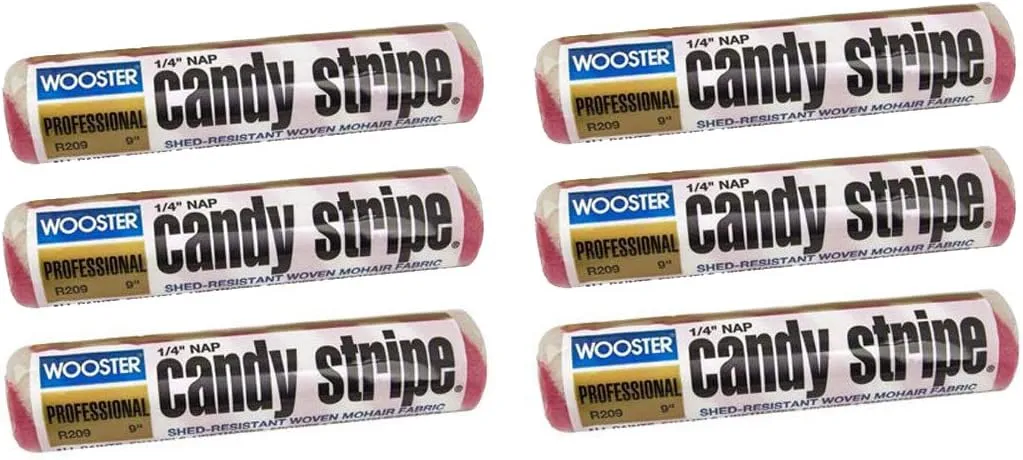 Wooster Brush R209 9 inch Candy Stripe Roller Cover 1/4 inch Nap, Pack of 6