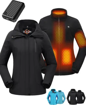 Wulcea 3-in-1 Graphene Heated Jacket For Women 12V 18400mAh Fast Charge With Large Capacity