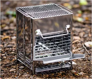 XCHEN Outdoor stainless steel barbecue grill folding fire table BBQ wood stove camping heating stove charcoal barbecue stove grill, Silver, 9547816