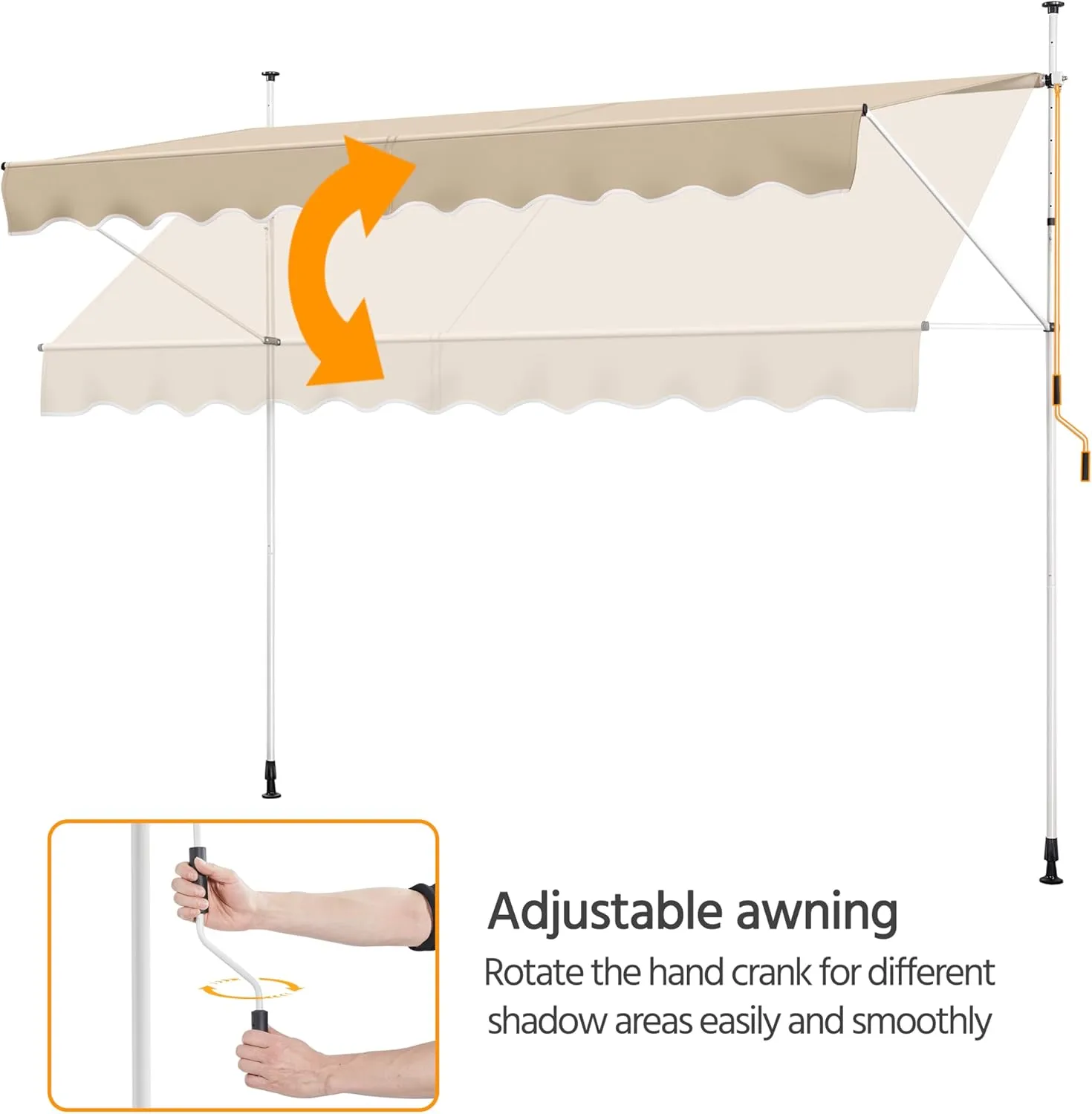 Yaheetech Manual Retractable Awning, 118"×118" Outdoor Sunshade Shelter Angle & Height Adjustable NO Drilling Patio Door Window Awnings, Canopy with UV Protection for Backyard, Beige