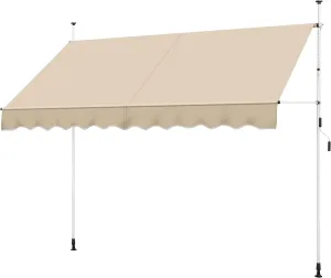 Yaheetech Manual Retractable Awning, 118"×118" Outdoor Sunshade Shelter Angle & Height Adjustable NO Drilling Patio Door Window Awnings, Canopy with UV Protection for Backyard, Beige