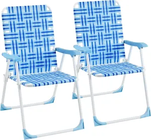 Yaheetech Patio Webbed Lawn Chairs, Outdoor Nylon Fabric Portable Camping Chair Folding Dining Chairs for Beach Yard Garden