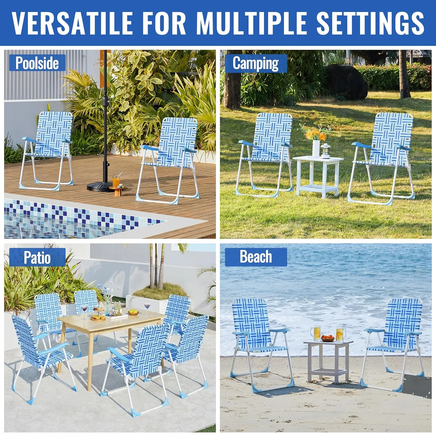 Yaheetech Patio Webbed Lawn Chairs, Outdoor Nylon Fabric Portable Camping Chair Folding Dining Chairs for Beach Yard Garden