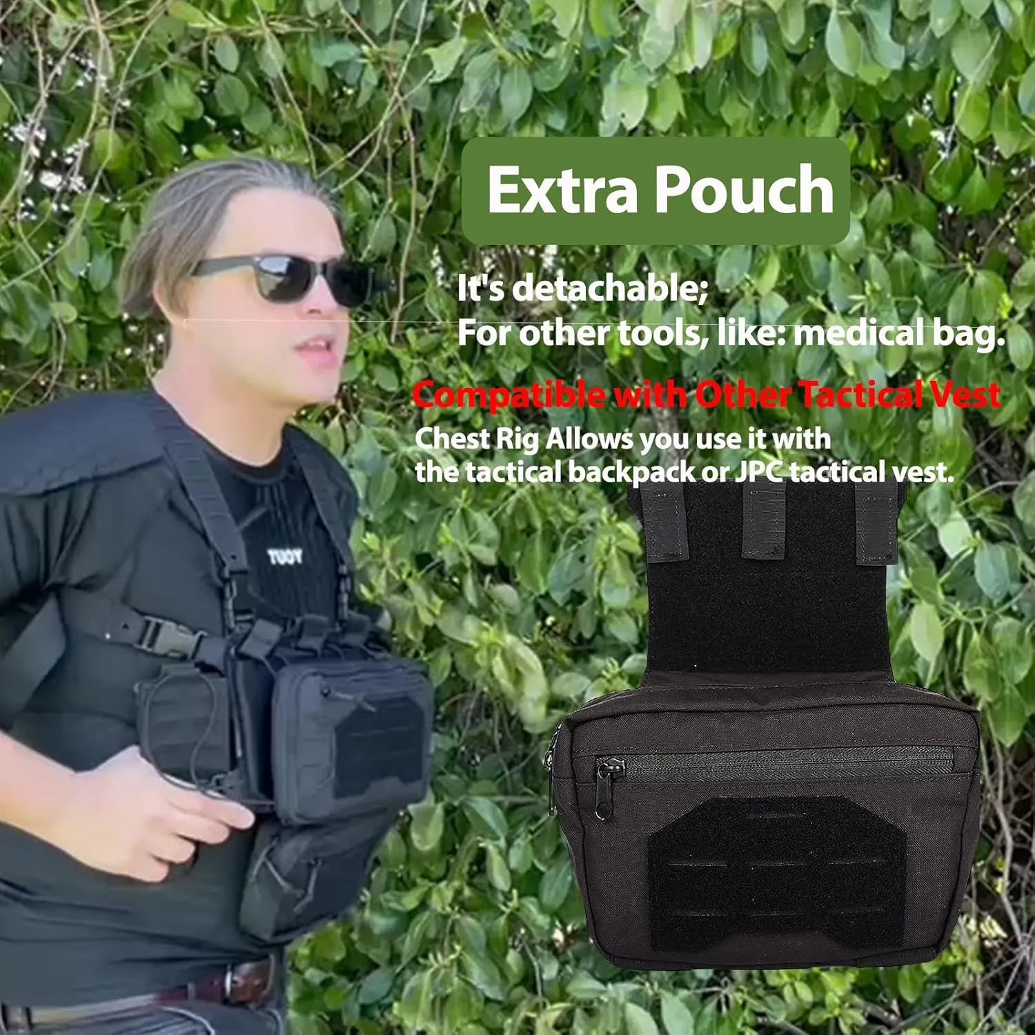 YAKEDA Tactical Chest Mini Rig Vest with Magazine Pouch Adjustable Detachable Laser-cutting Molle Modular Chest Vest