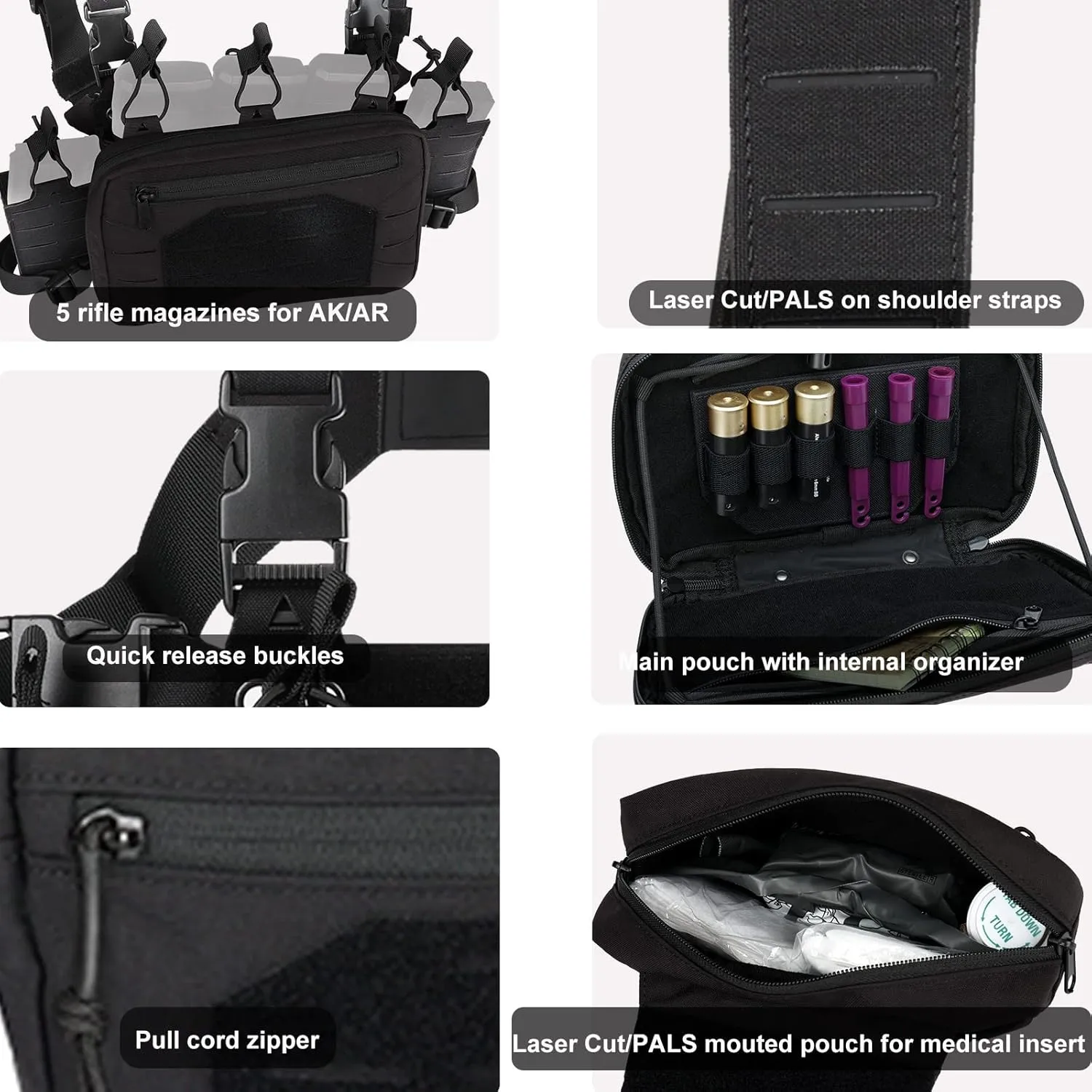 YAKEDA Tactical Chest Mini Rig Vest with Magazine Pouch Adjustable Detachable Laser-cutting Molle Modular Chest Vest