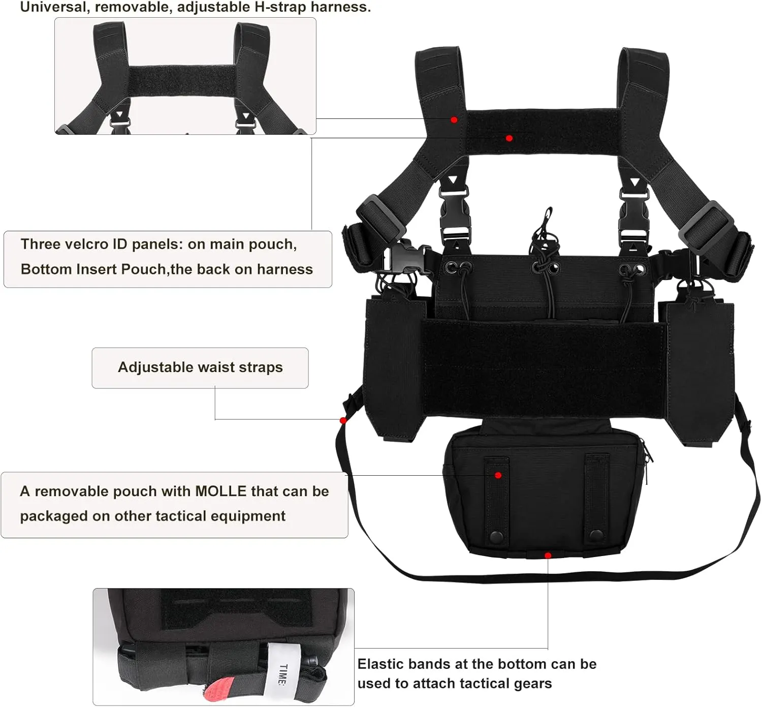 YAKEDA Tactical Chest Mini Rig Vest with Magazine Pouch Adjustable Detachable Laser-cutting Molle Modular Chest Vest