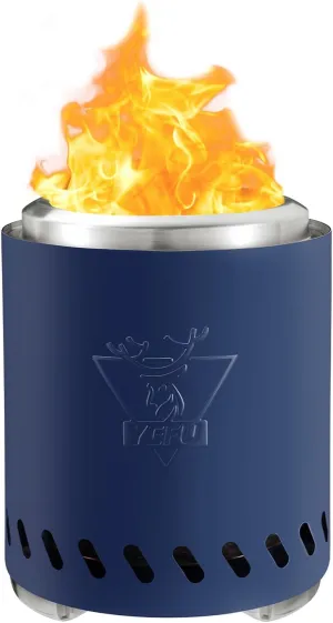 YEFU Smokeless Tabletop Fire Pit, Mini Table Top Firepit for Outdoor and Patio Camp Hiking, Fueled by Pellets or Wood, Includes Travel Bag Mini Forks, 304 Stainless Steel, H: 7.1" x D: 9.7", Blue